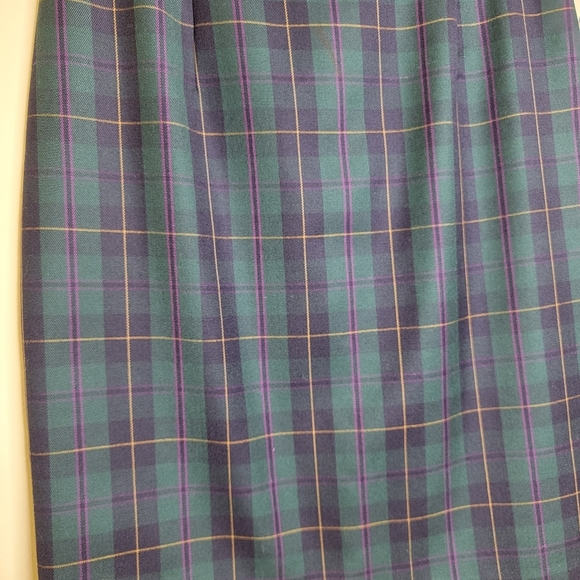 Ellen Tracy Wool Pencil Skirt Green Plaid - Picture 2 of 6